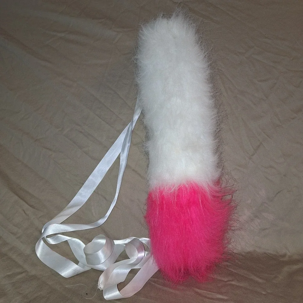 White Hot Pink Faux Fur Cat Tail Costume Accessory Fuzzy Fake Tie On 18 Inches